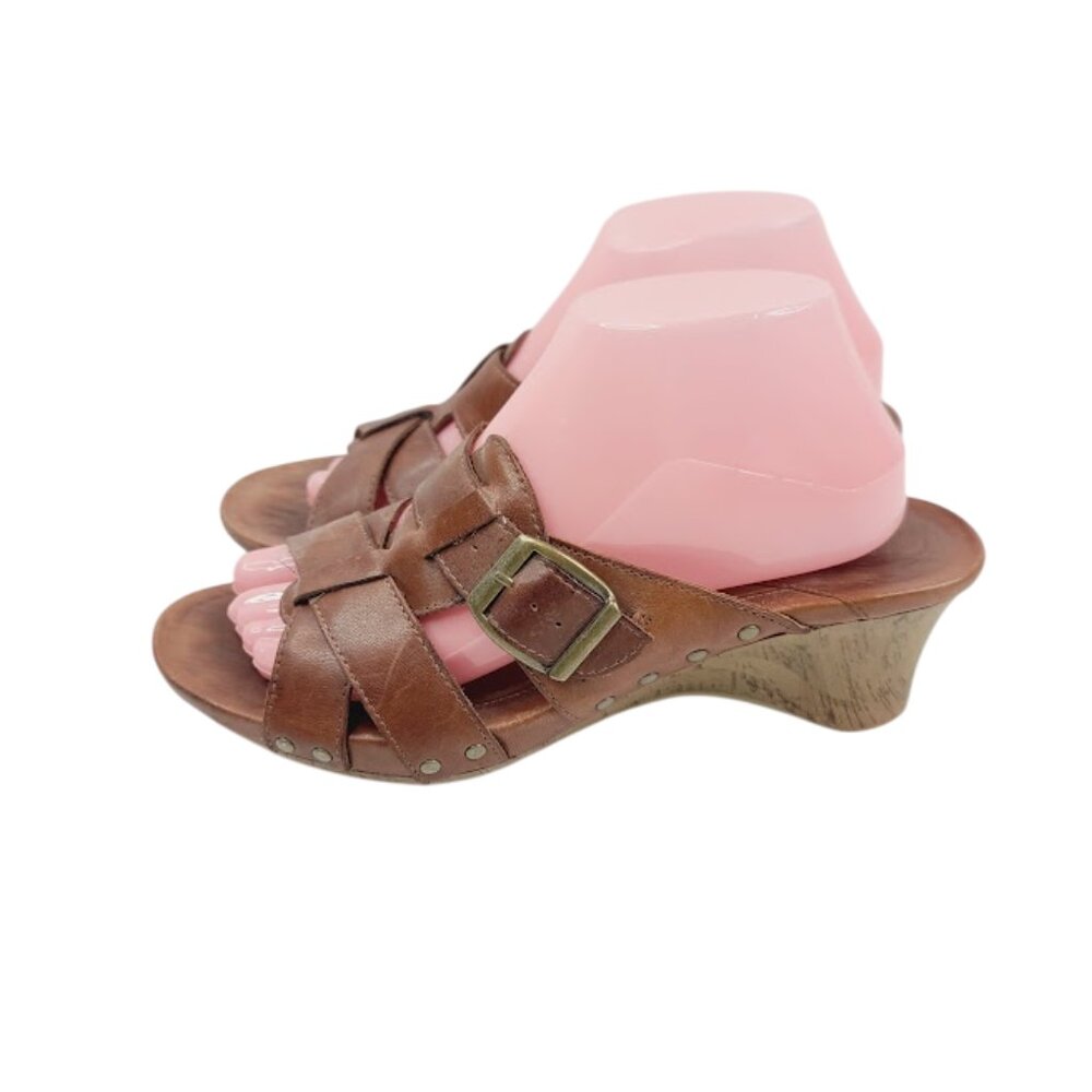 Ariat‎ Women's Brown Portofino Leather Block Heel Classic Slide Sandal Size 9